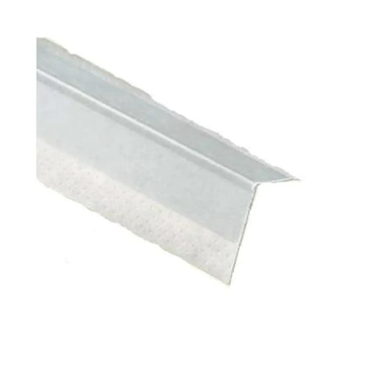 A close-up of the Go Build 2-1/2 in. x 10 ft. Metal Super-Wide Outside Corner Bead, featuring its L-shaped, perforated profile for drywall installation, shown on a white background. Brand: Go Build, The Fastest Way To Build.